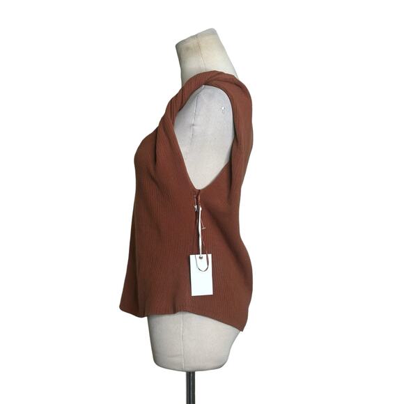 Good American Twisted Strap Brown Ribbed Knit Tank Top size 5/6 - 2XL - Picture 9 of 13